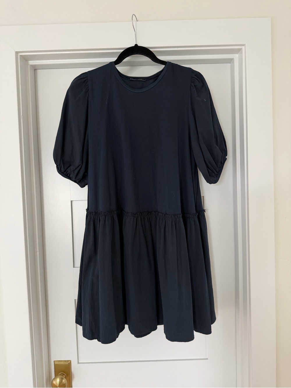 Zara Dark Navy Puff-Sleeve Tiered Mini Dress